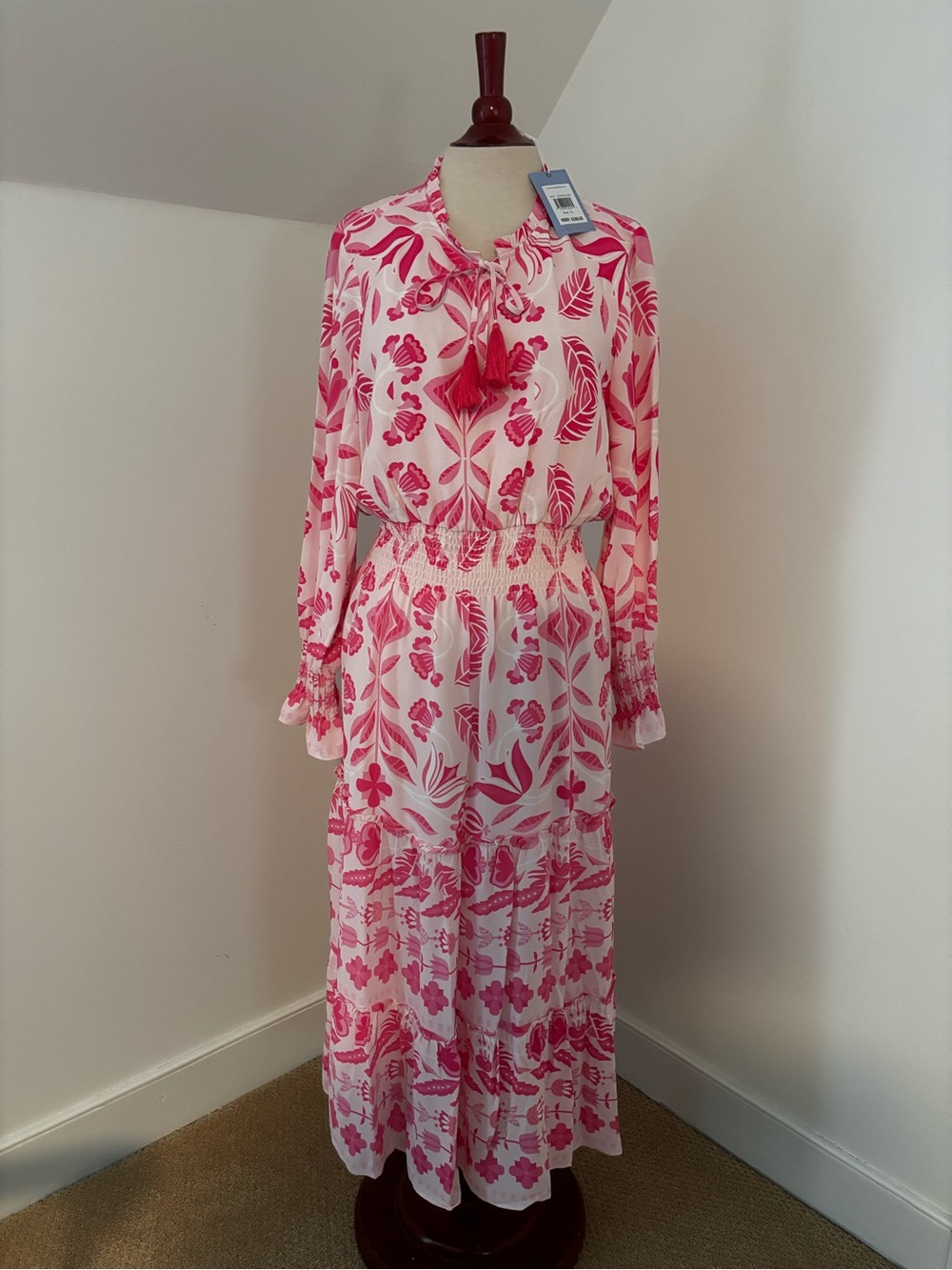 NWT Sail to Sable Pink/White Floral Tie-Neck MIDI Dress Sz XL